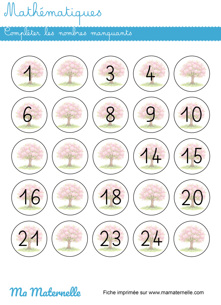 Grande section - Mathématiques : compléter les nombres manquants