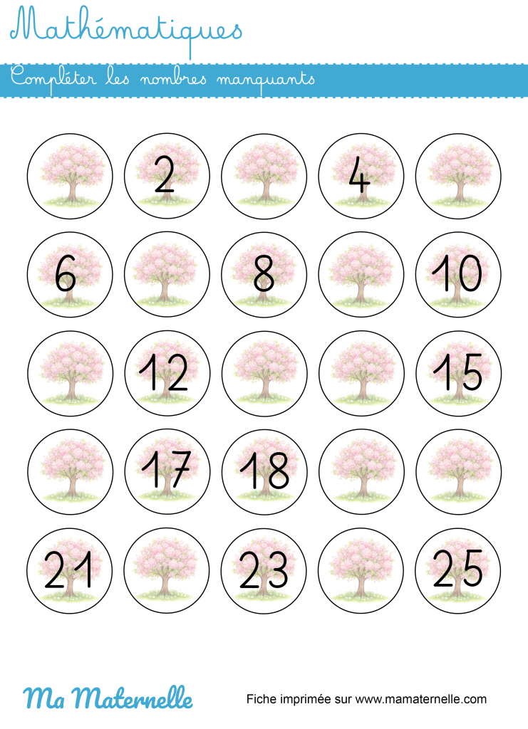 Grande section - Mathématiques : compléter les nombres manquants