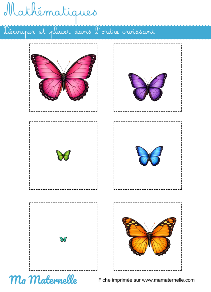 Grande section - Mathématiques : découper et placer dans l&rsquo;ordre croissant