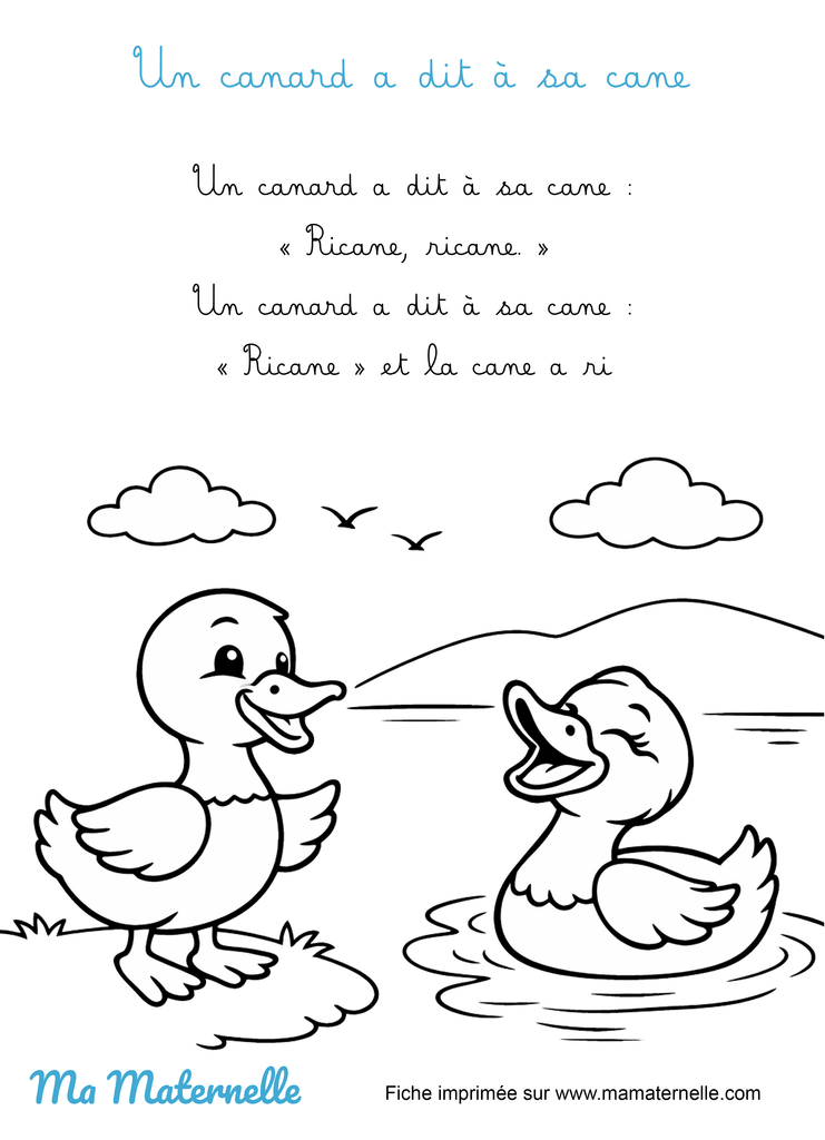 Activités - Coloriage chanson : un canard a dit à sa cane