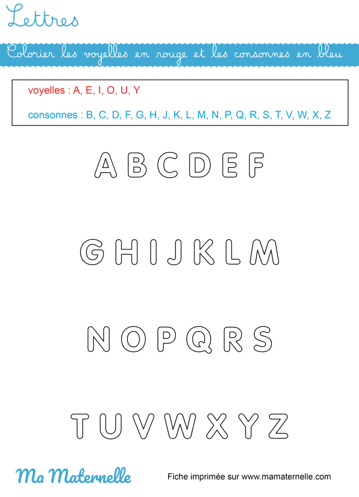 Grande section - Lettres : colorier les voyelles et les consonnes