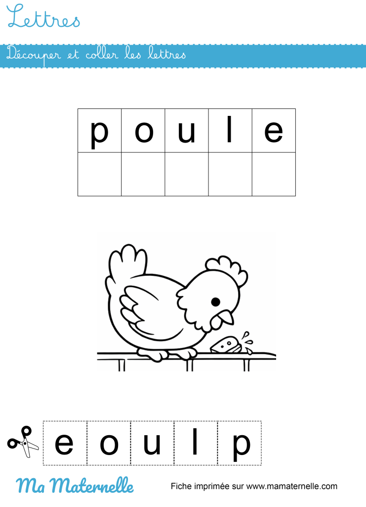 Moyenne section - Lettres : découper et coller les lettres