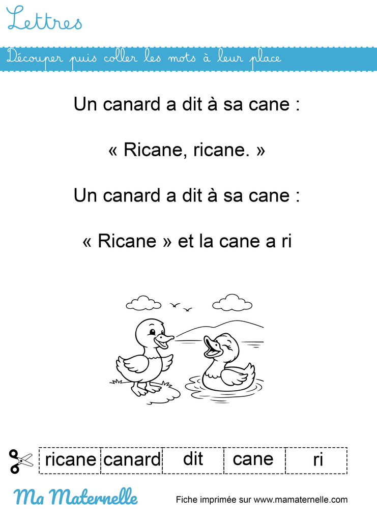 Grande section - Lettres : découper puis coller les mots à leur place