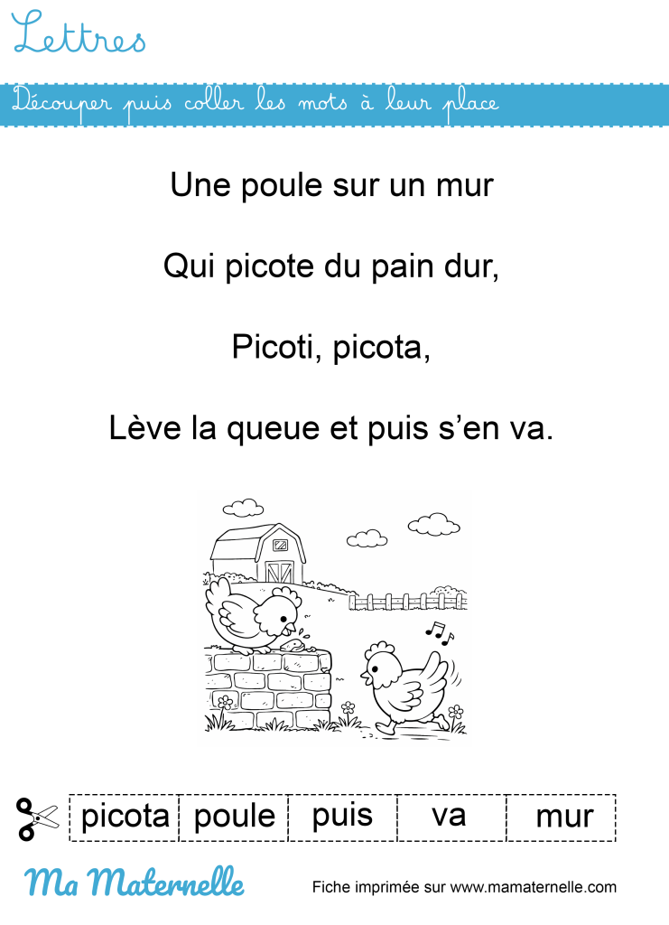 Grande section - Lettres : découper puis coller les mots à leur place