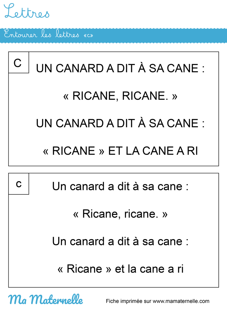 Moyenne section - Lettres : entourer les lettres « c »