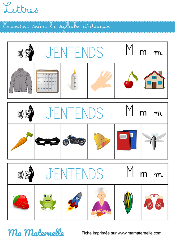 Grande section - Lettres : entourer selon la syllabe d’attaque