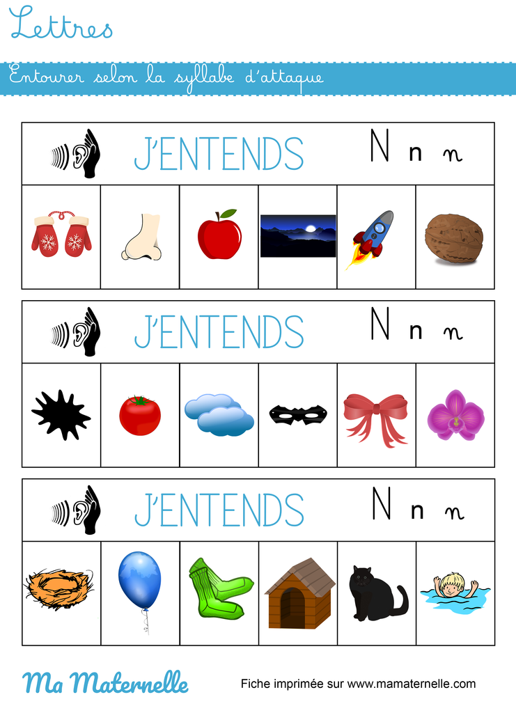 Grande section - Lettres : entourer selon la syllabe d&rsquo;attaque