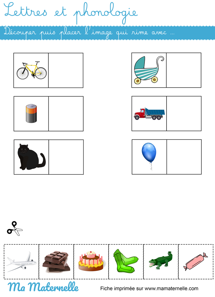 Grande section - Lettres et phonologie : placer l&rsquo;image qui rime avec