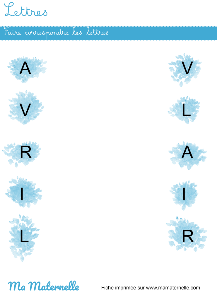 Moyenne section - Lettres : faire correspondre les lettres