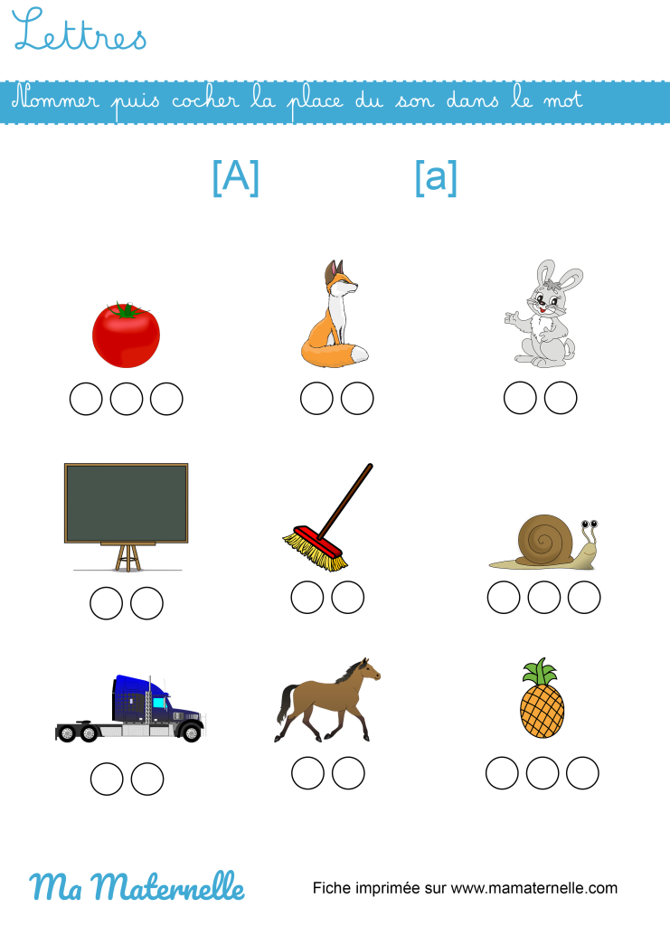Grande section - Lettres : nommer puis cocher la place du son