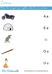 Moyenne section - Lettres : colorier les voyelles selon le code couleur