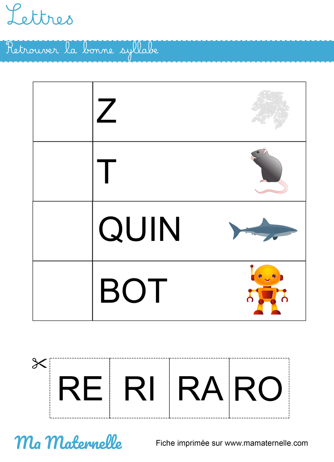 Retrouver Lettres : retrouver la bonne syllabe - Ma Maternelle