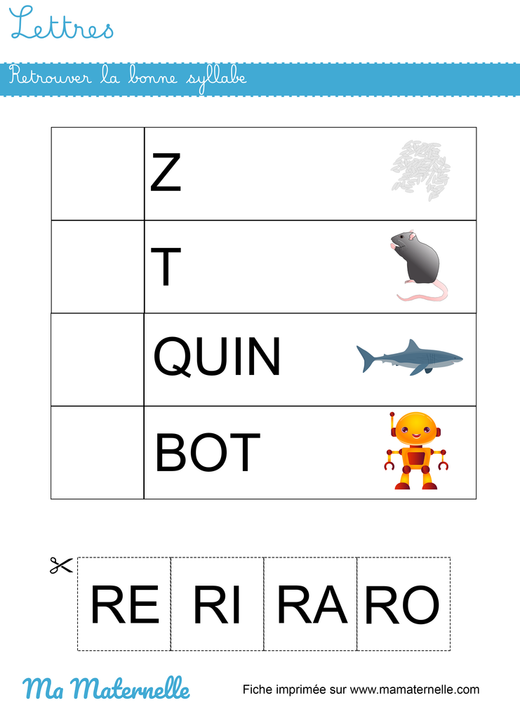 Grande section - Lettres : retrouver la bonne syllabe