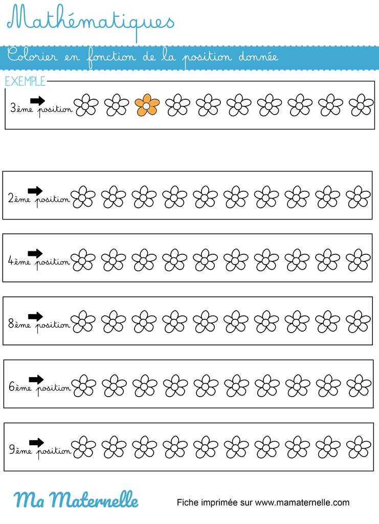Grande section - Mathématiques : colorier en fonction de la position donnée