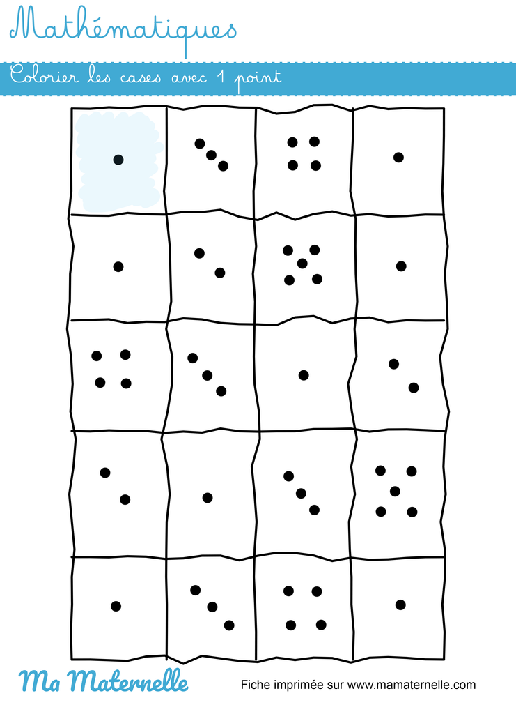 Moyenne section - Mathématiques : colorier les cases avec 1 point