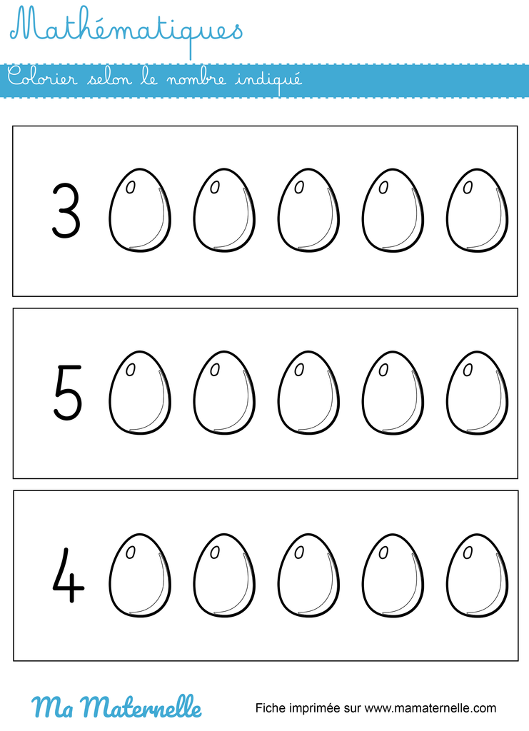 Moyenne section - Mathématiques : colorier selon le nombre indiqué