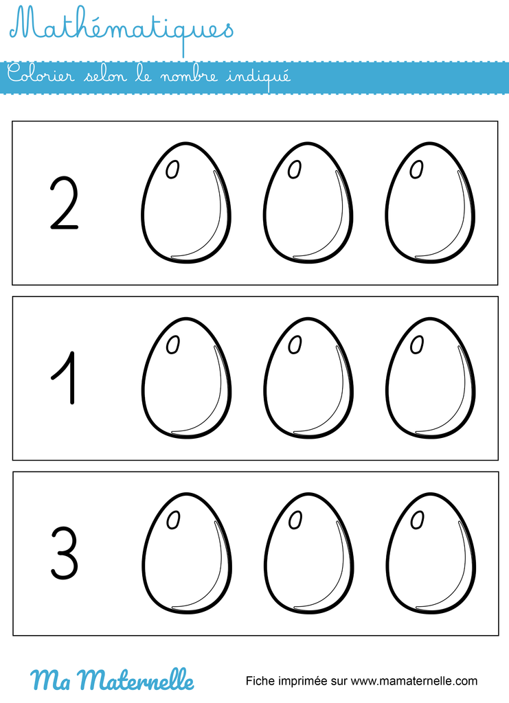 Petite section - Mathématiques : colorier selon le nombre indiqué