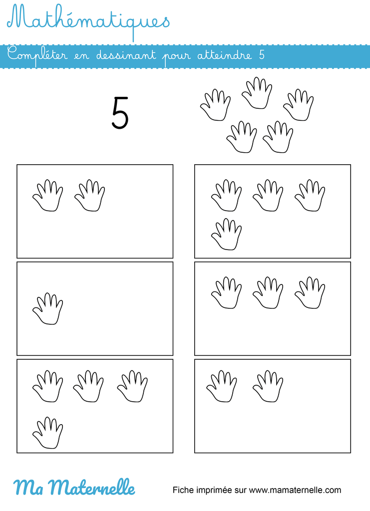 Moyenne section - Mathématiques : compléter en dessinant pour atteindre 5
