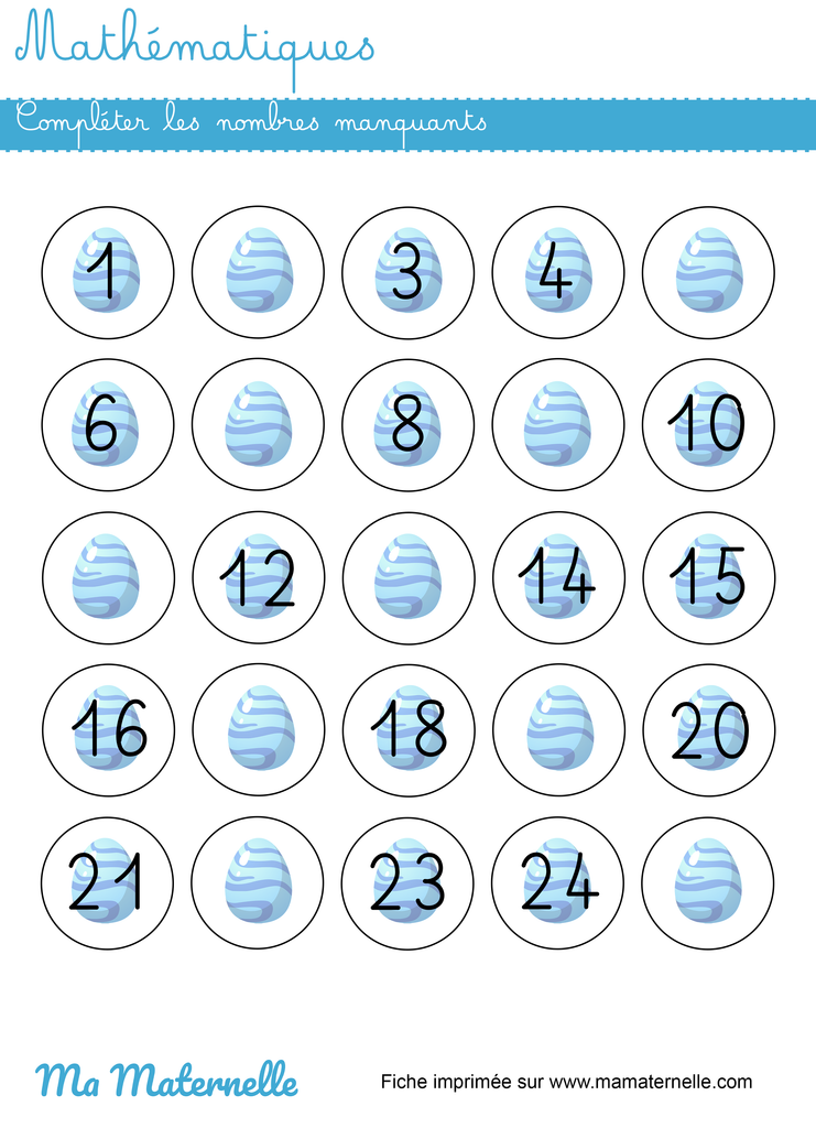 Grande section - Mathématiques : compléter les nombres manquants