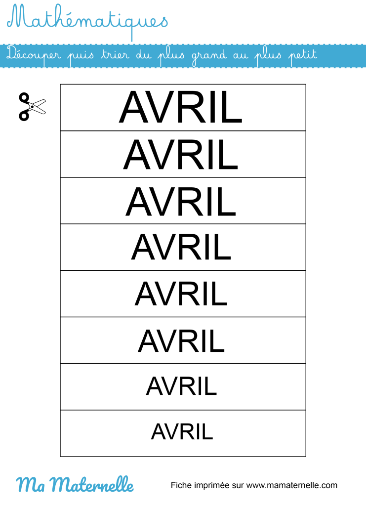 Moyenne section - Mathématiques : découper puis trier