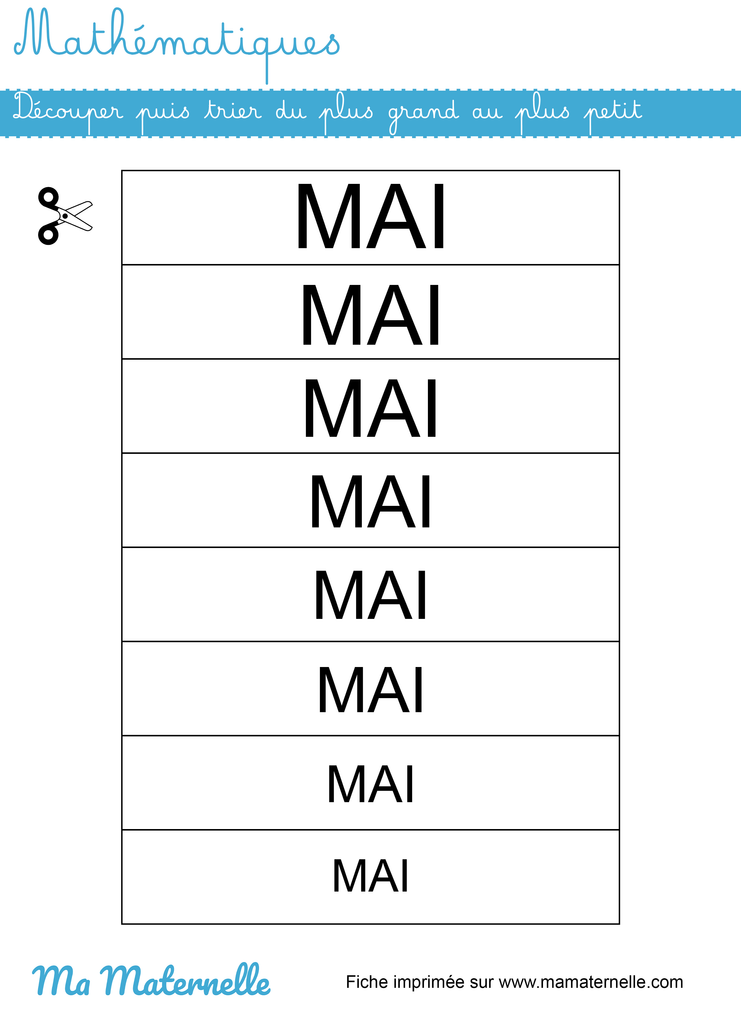 Moyenne section - Mathématiques : découper puis trier