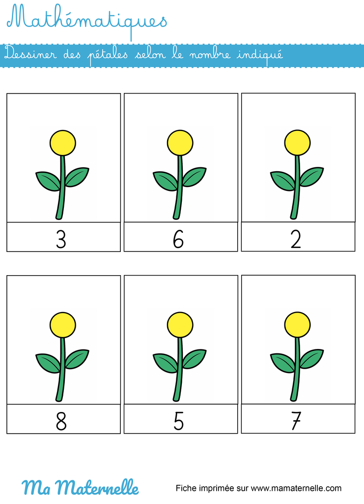 représenter autant de pétales de fleurs de printemps que le nombre l'indique