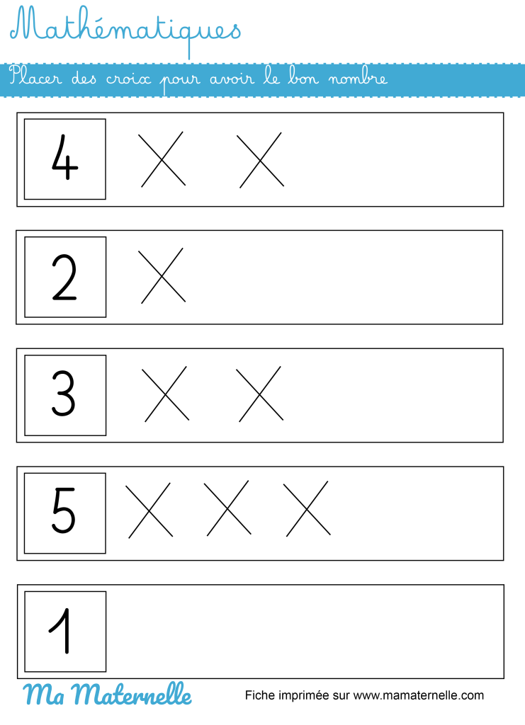Moyenne section - Mathématiques : placer des croix pour avoir le bon nombre
