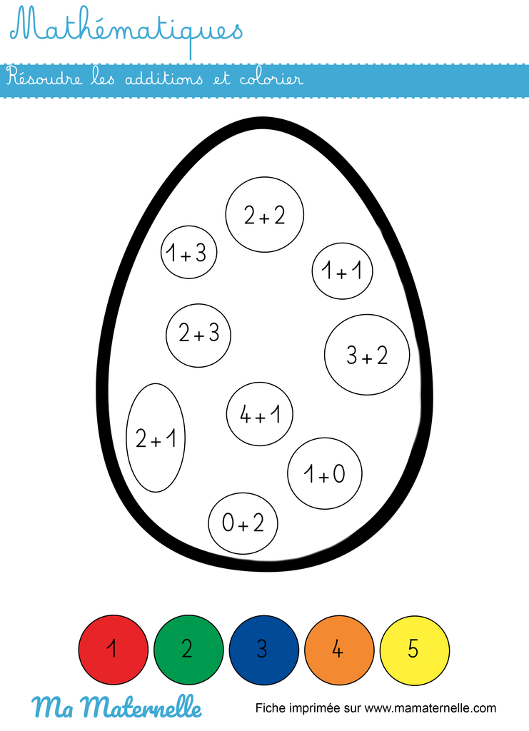 Grande section - Mathématiques : résoudre les additions et colorier