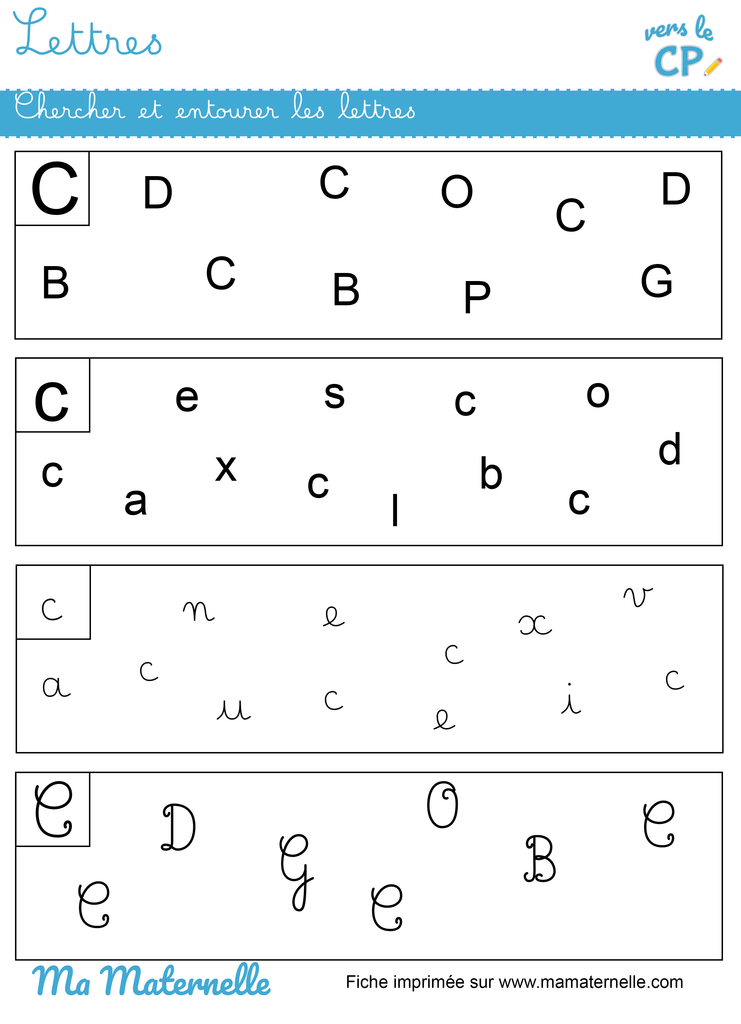 Vers le CP - Lettres : chercher et entourer les lettres