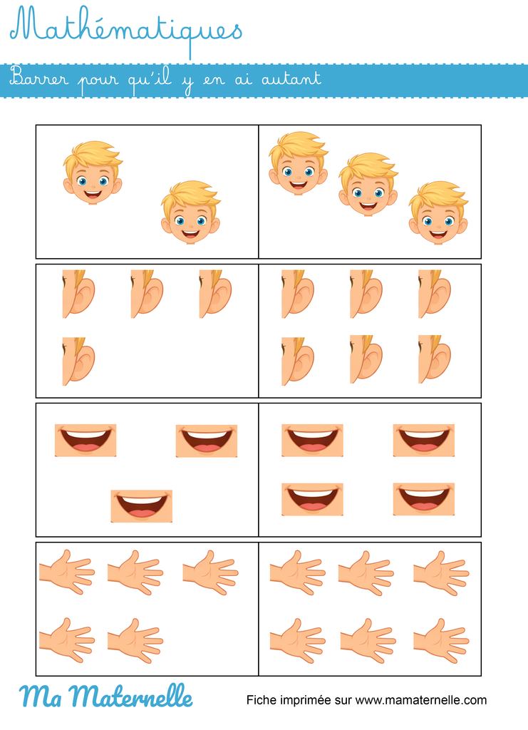 Moyenne section - Mathématiques : barrer pour qu&rsquo;il y en ai autant