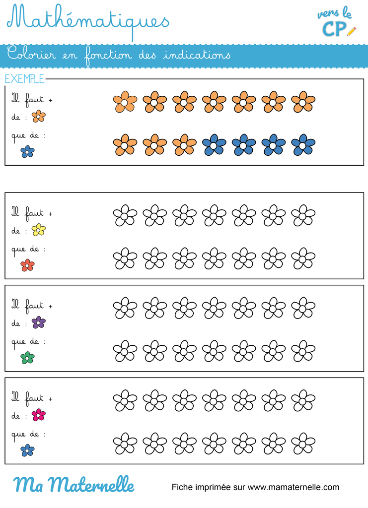 Vers le CP - Mathématiques : colorier en fonction des indications