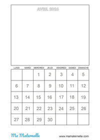 Activités - Calendrier coloriage avril 2026