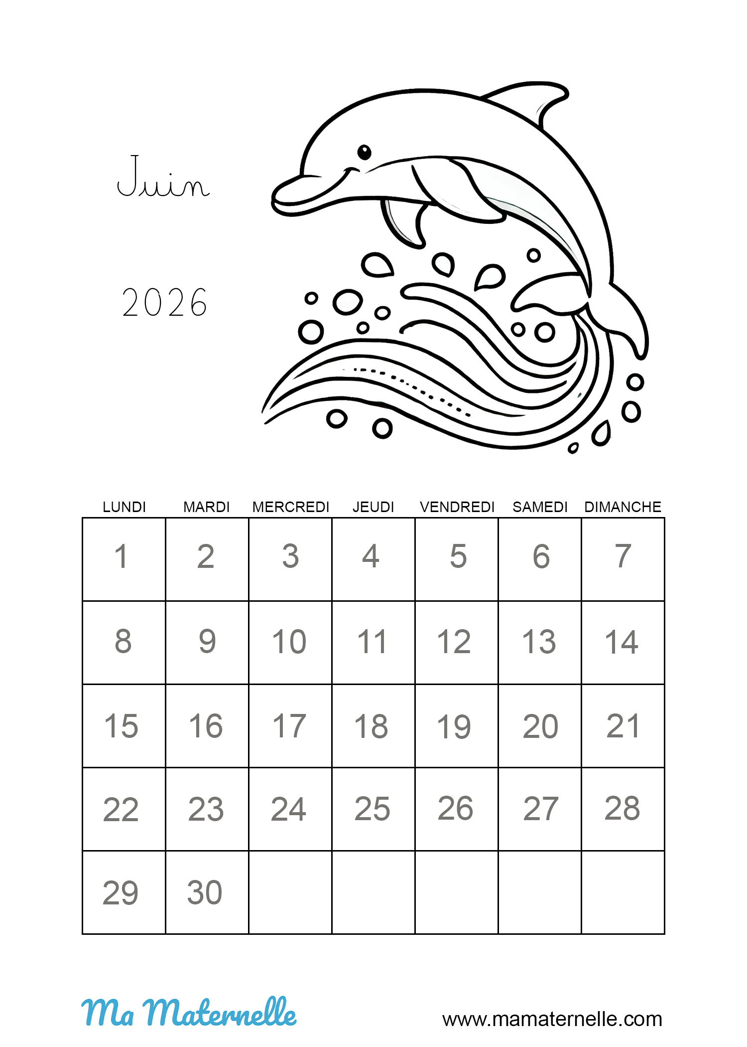 Activités - Calendrier coloriage juin 2026
