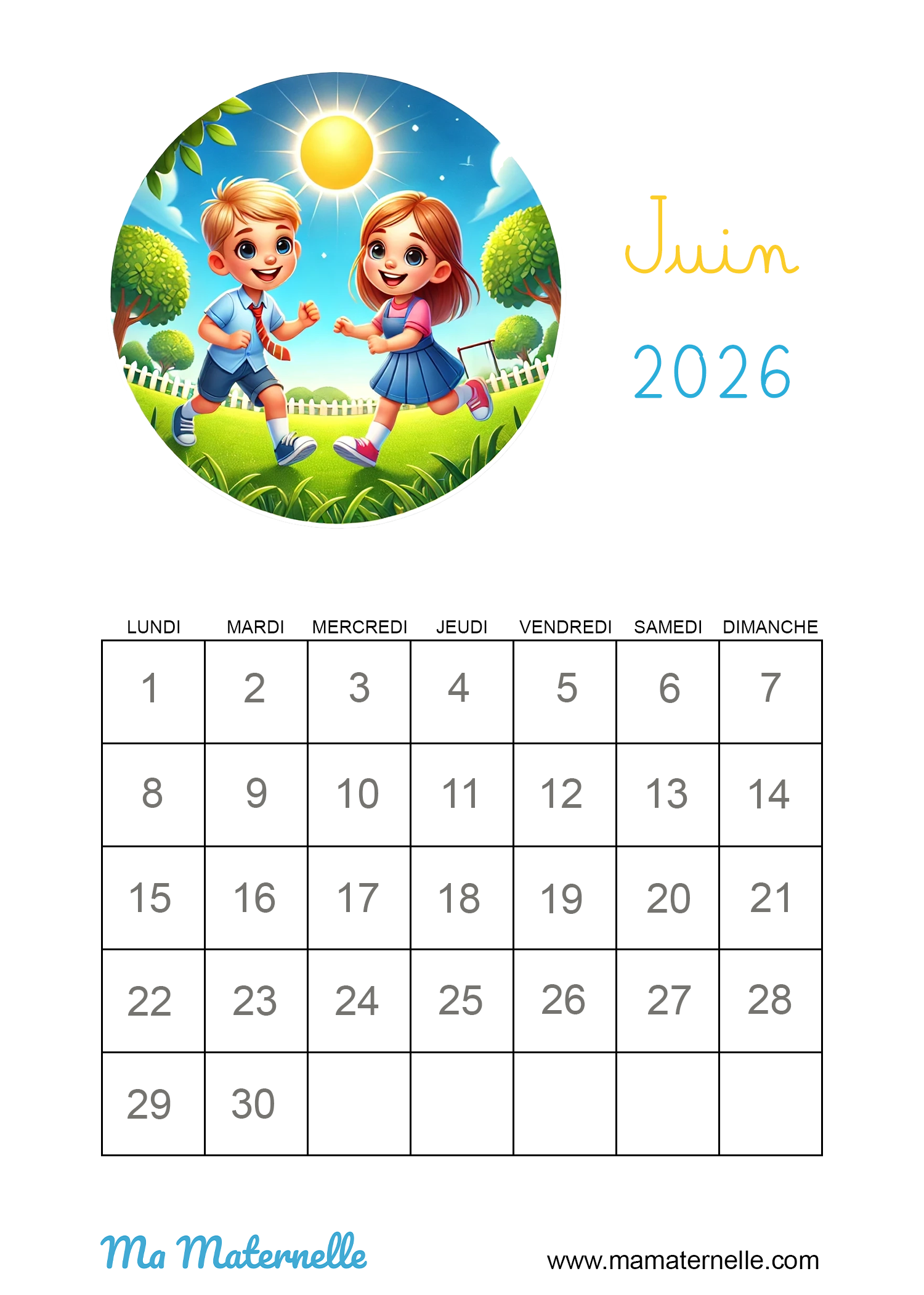 Activités - Calendrier juin 2026