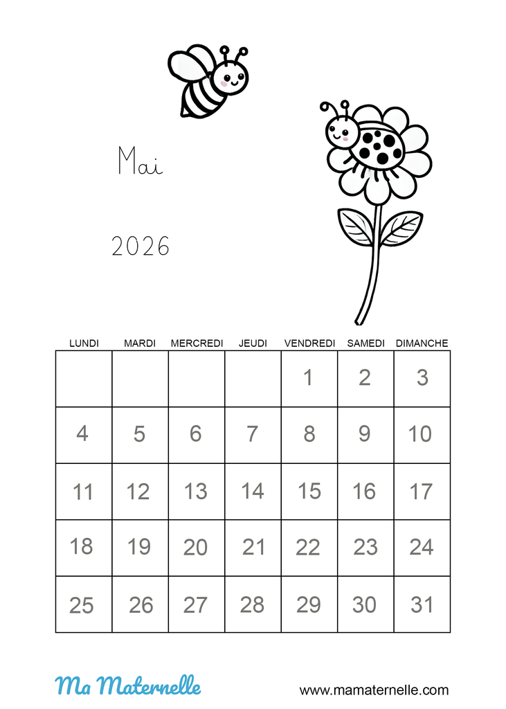 Activités - Calendrier coloriage mai 2026