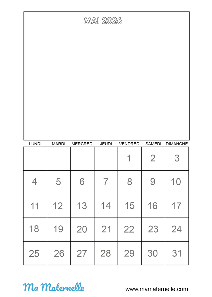 Activités - Calendrier vierge mai 2026