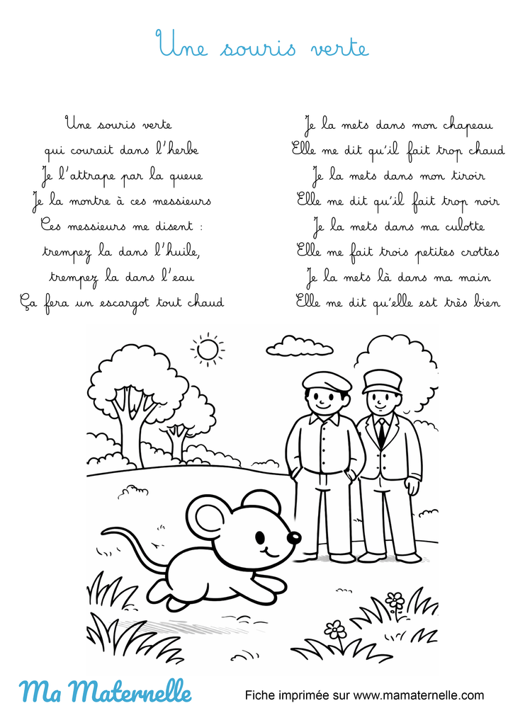 Activités - Coloriage chanson : une souris verte