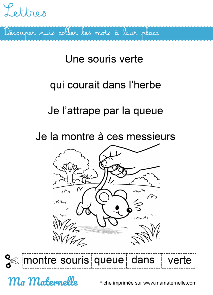 Grande section - Lettres : découper puis coller les mots à leur place