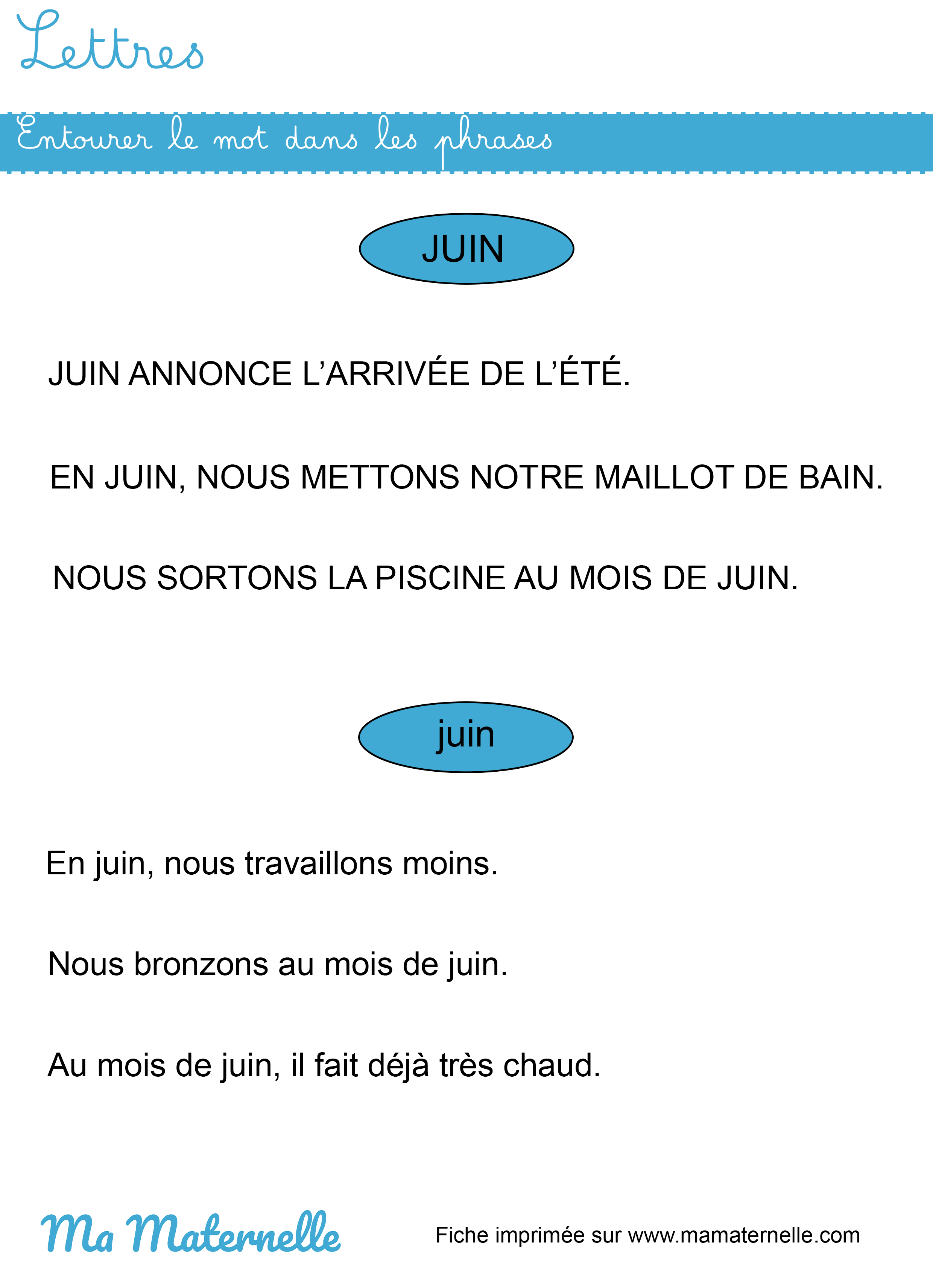 Grande section - Lettres : entourer le mot dans les phrases