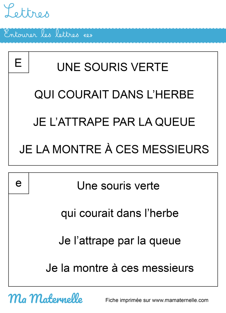 Moyenne section - Lettres : entourer les lettres « e »