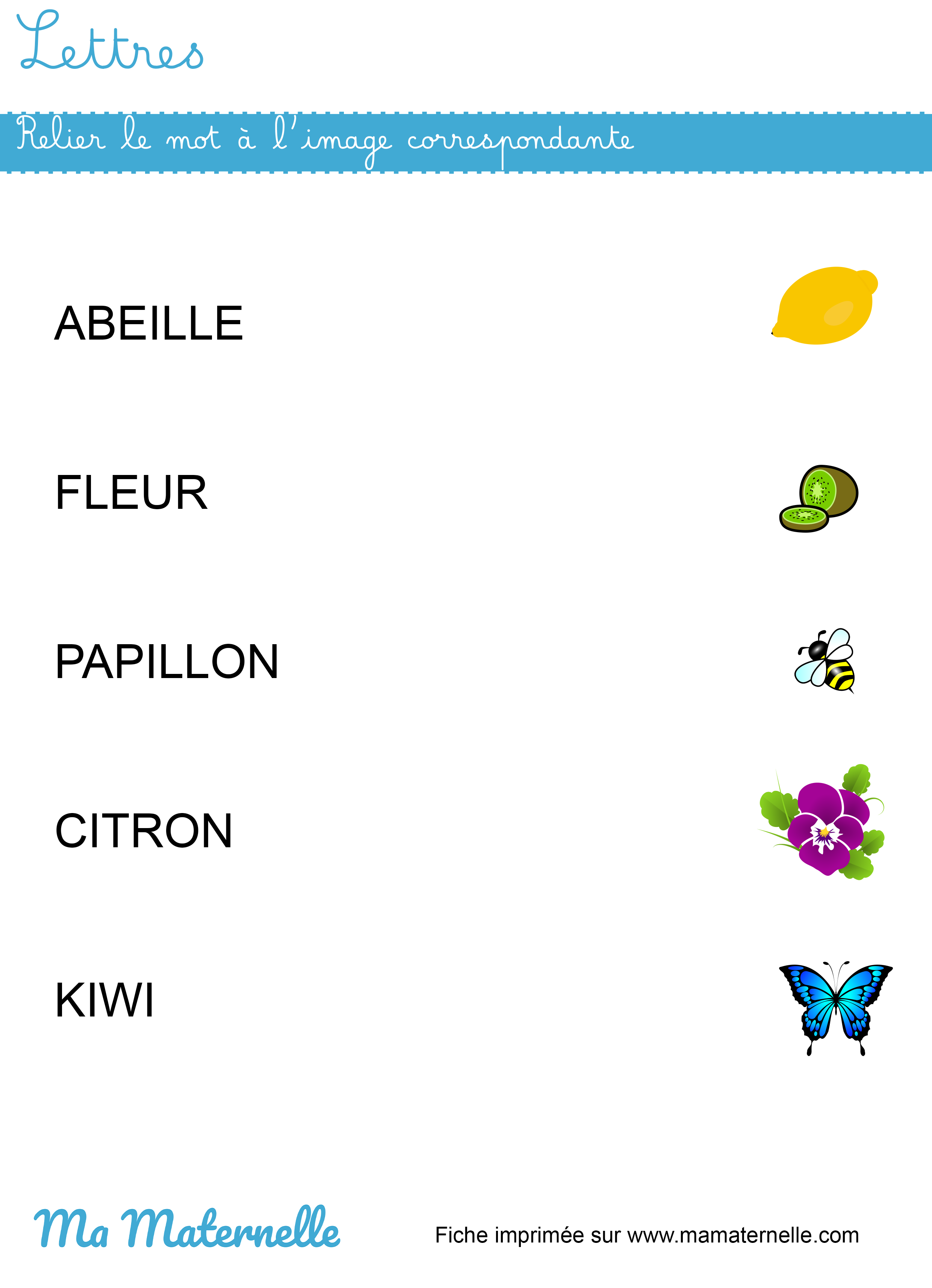 Grande section - Lettres : relier le mot à l’image correspondante