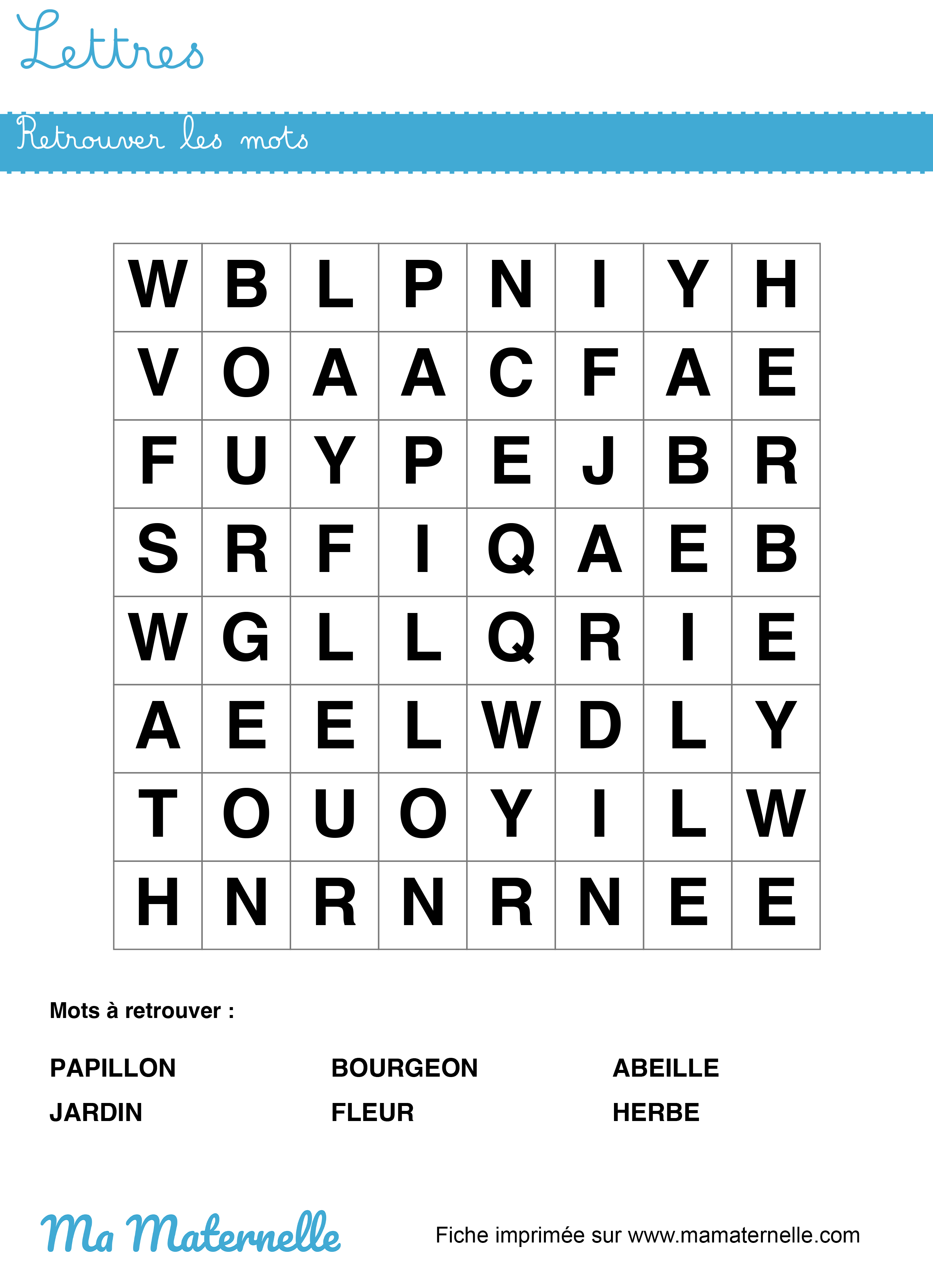 Grande section - Lettres : retrouver les mots