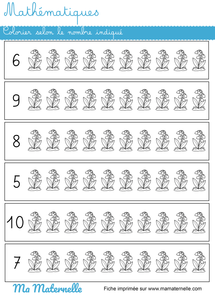 Grande section - Mathématiques : colorier selon le nombre indiqué