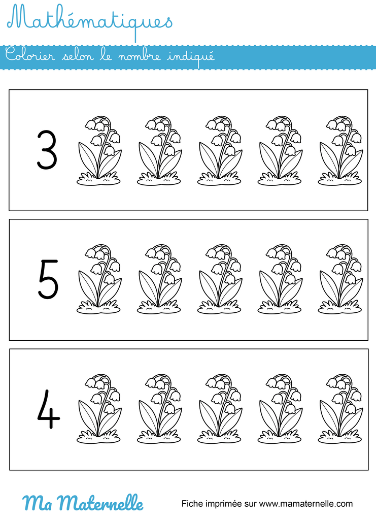 Moyenne section - Mathématiques : colorier selon le nombre indiqué
