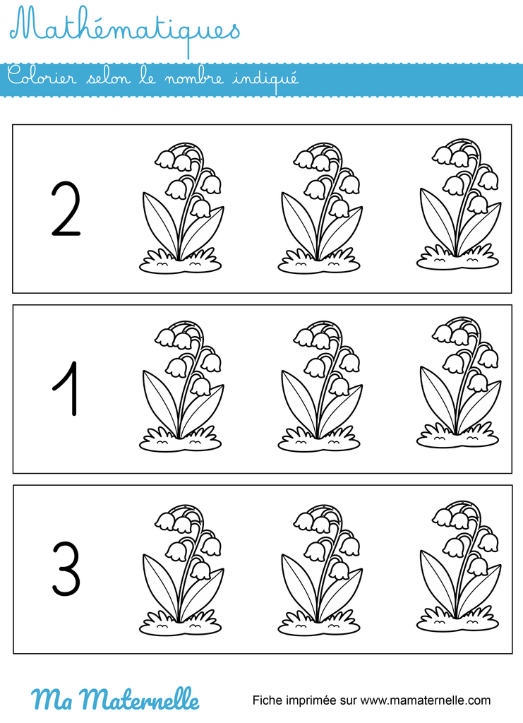 Petite section - Mathématiques : colorier selon le nombre indiqué