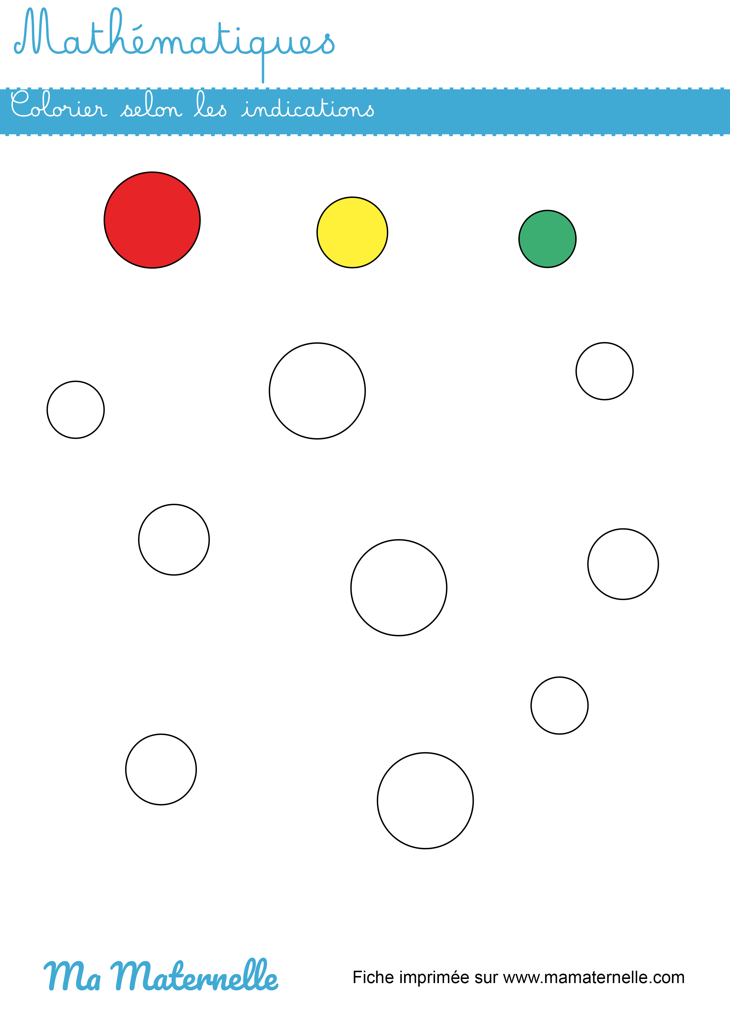 Moyenne section - Mathématiques : colorier selon les indications