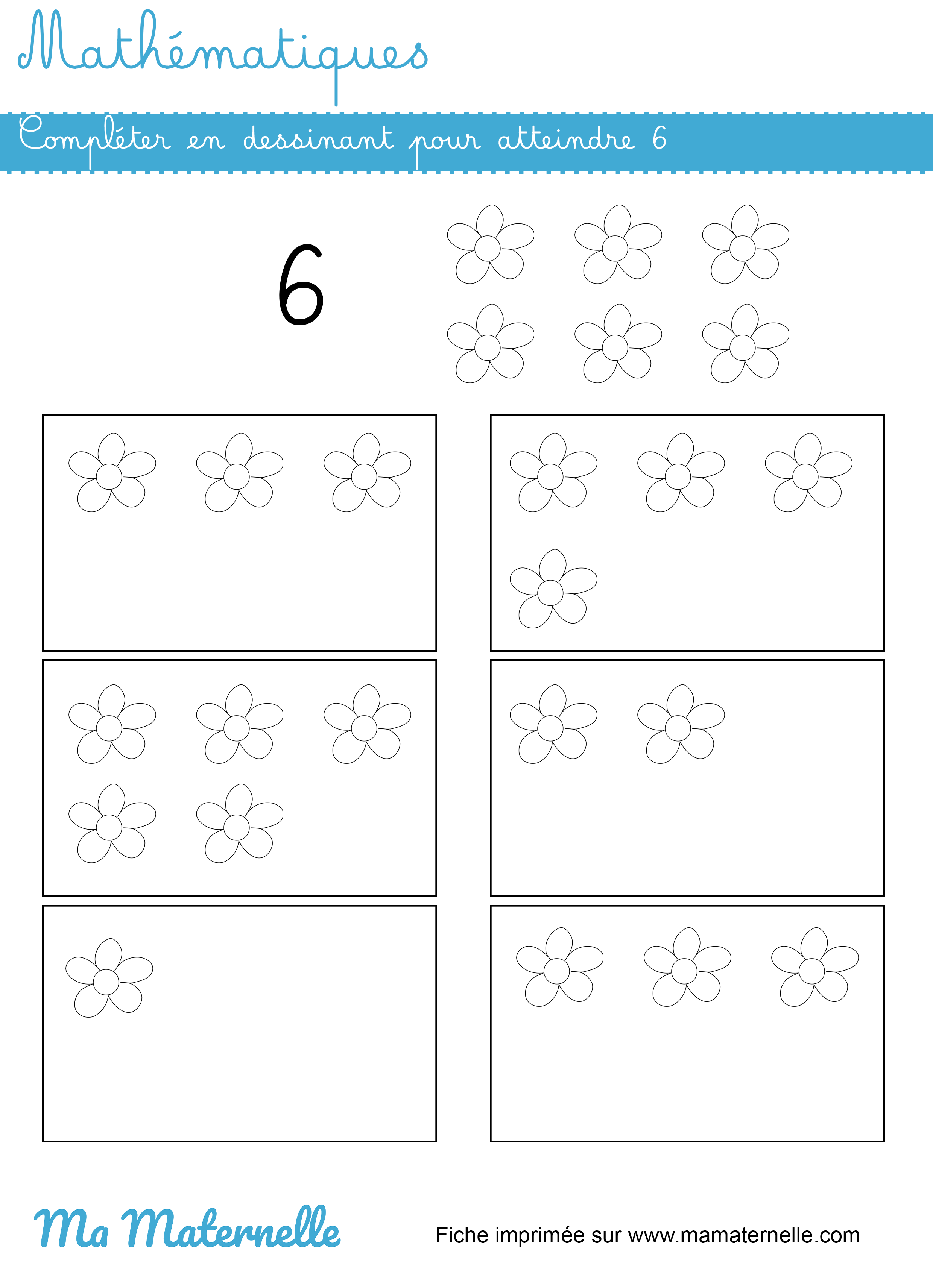 Grande section - Mathématiques : compléter en dessinant pour atteindre 6