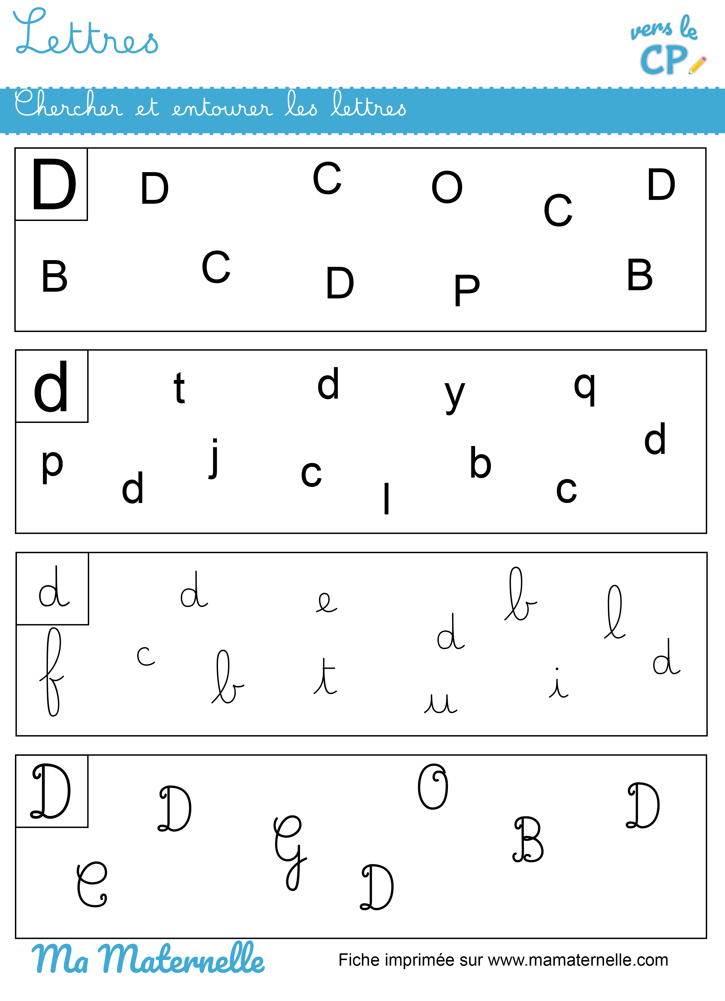 Vers le CP - Lettres : chercher et entourer les lettres