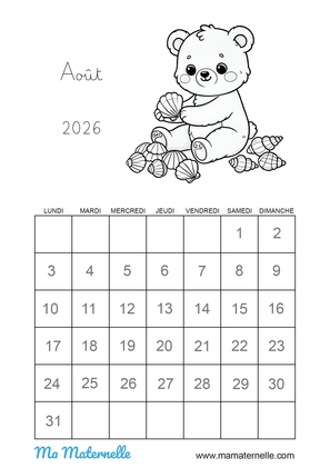 calendrier aout gratuit
