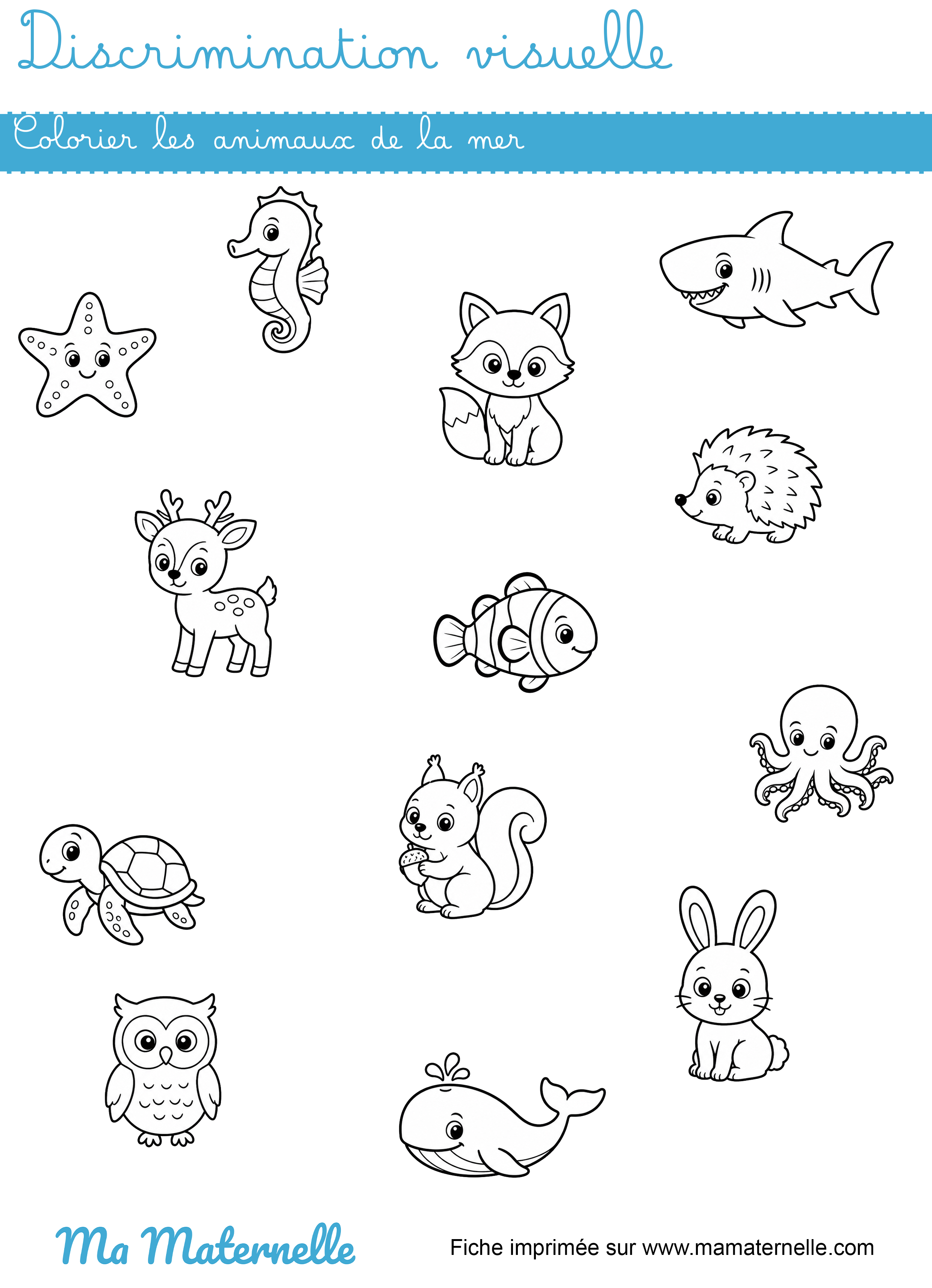 Moyenne section - Discrimination visuelle : colorier les animaux de la mer